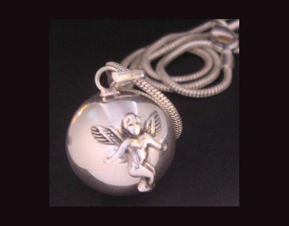 Harmony Ball Angel Caller with Guardian Angel, Sterling Silver - Click Image to Close